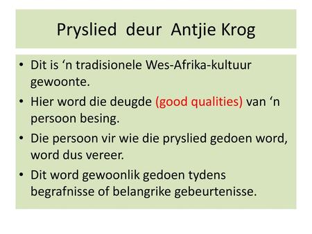 Pryslied deur Antjie Krog
