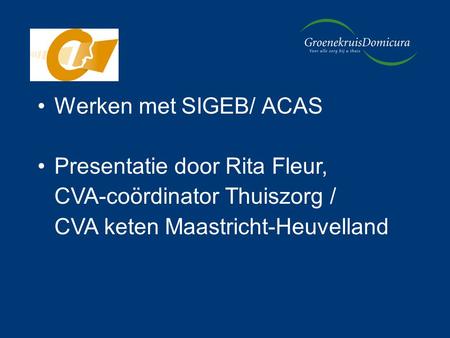 Werken met SIGEB/ ACAS Presentatie door Rita Fleur,