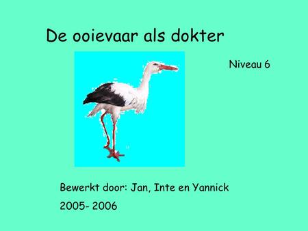 De ooievaar als dokter Niveau 6 Bewerkt door: Jan, Inte en Yannick 2005- 2006.
