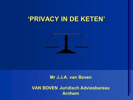‘PRIVACY IN DE KETEN’ Mr J.J.A. van Boven VAN BOVEN Juridisch Adviesbureau Arnhem.
