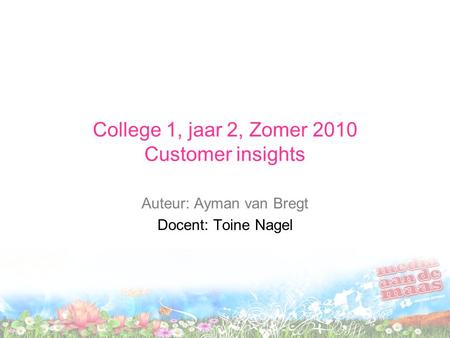 College 1, jaar 2, Zomer 2010 Customer insights Auteur: Ayman van Bregt Docent: Toine Nagel.