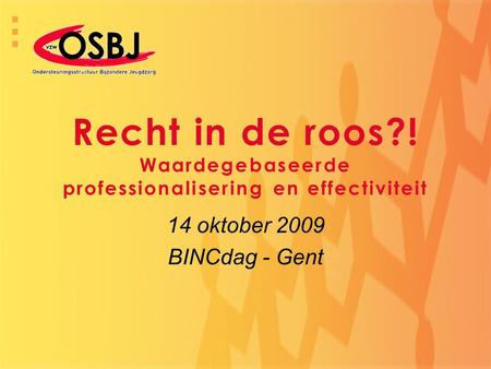 Recht in de roos?! Waardegebaseerde professionalisering en effectiviteit 14 oktober 2009 BINCdag - Gent.