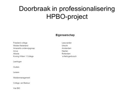 Doorbraak in professionalisering HPBO-project