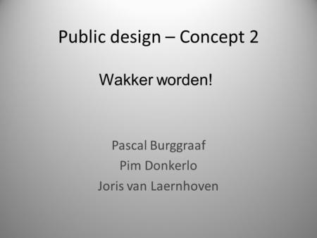 Public design – Concept 2 Pascal Burggraaf Pim Donkerlo Joris van Laernhoven Wakker worden!
