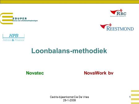 Cedris-bijeenkomst Cie De Vries 29-1-2009 1 Loonbalans-methodiek Novatec NovaWork bv.