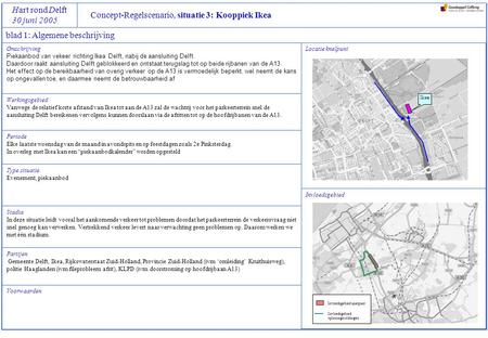 Concept-Regelscenario, situatie 3: Kooppiek Ikea Hart rond Delft 30 juni 2005 Omschrijving Piekaanbod van vekeer richting Ikea Delft, nabij de aansluiting.