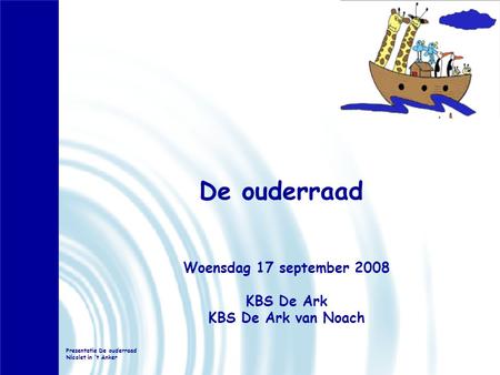 De ouderraad Woensdag 17 september 2008 KBS De Ark KBS De Ark van Noach Presentatie De ouderraad Nicolet in ‘t Anker.