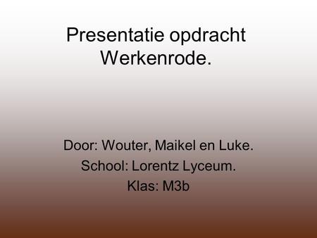 Presentatie opdracht Werkenrode. Door: Wouter, Maikel en Luke. School: Lorentz Lyceum. Klas: M3b.