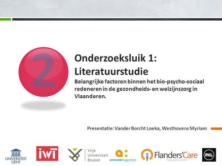 2 Onderzoeksluik 1: Literatuurstudie Belangrijke factoren binnen het bio-psycho-sociaal redeneren in de gezondheids- en welzijnszorg in Vlaanderen. Presentatie: