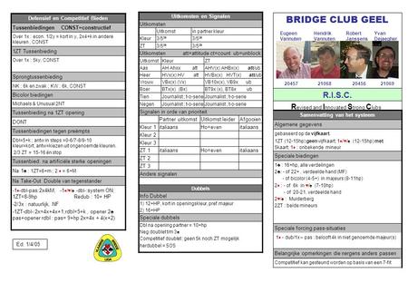 BRIDGE CLUB GEEL R.I.S.C. Revised and Innovated Strong Clubs