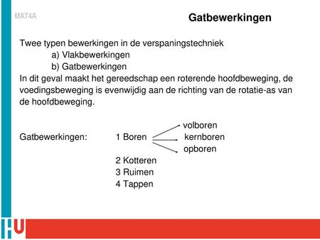 Gatbewerkingen Twee typen bewerkingen in de verspaningstechniek