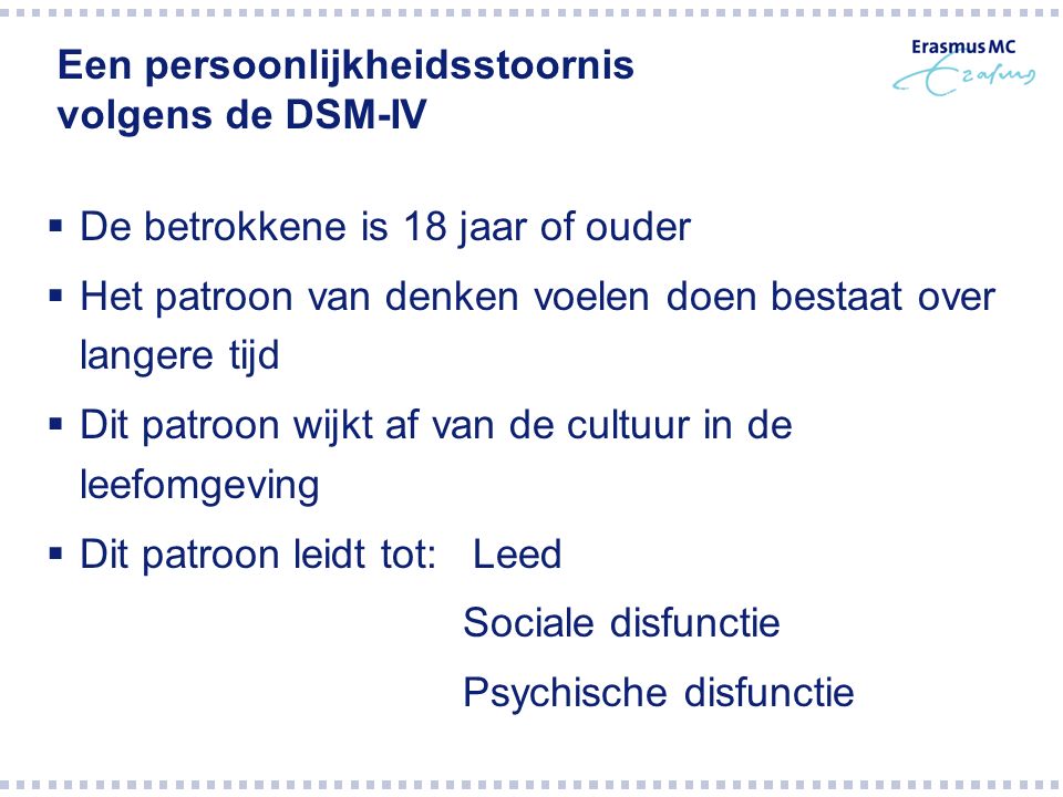 Een persoonlijkheidsstoornis volgens de DSM-IV