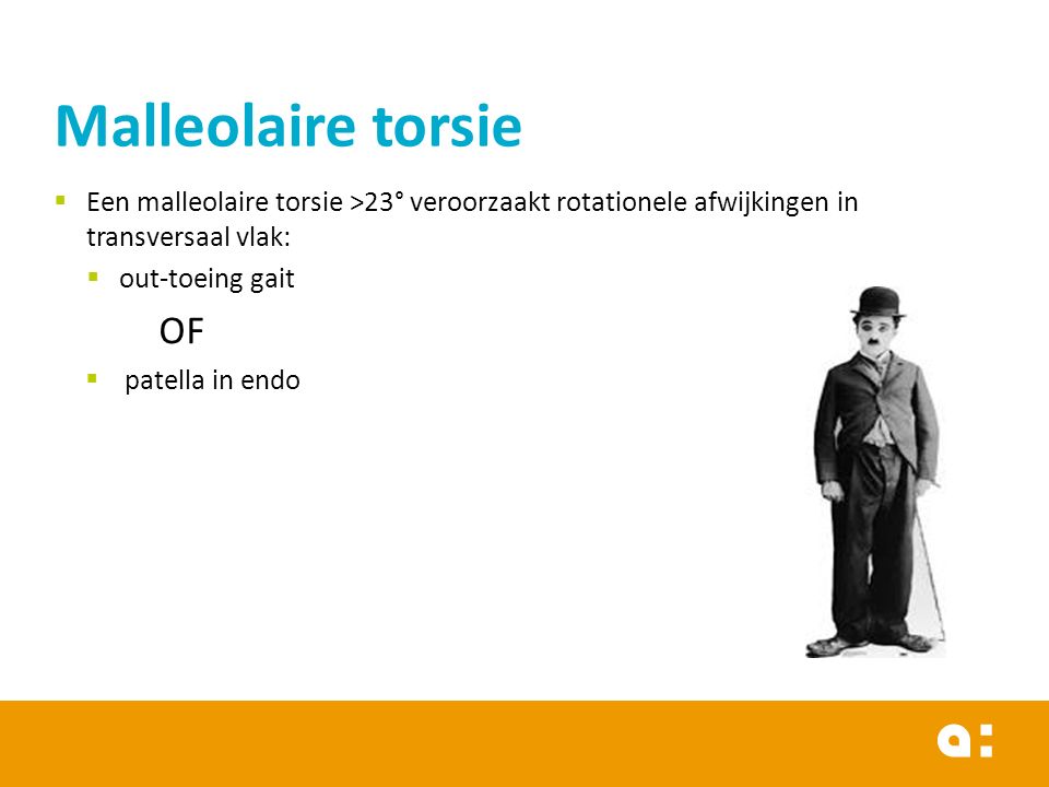 Malleolaire torsie Een malleolaire torsie >23° veroorzaakt rotationele afwijkingen in transversaal vlak:
