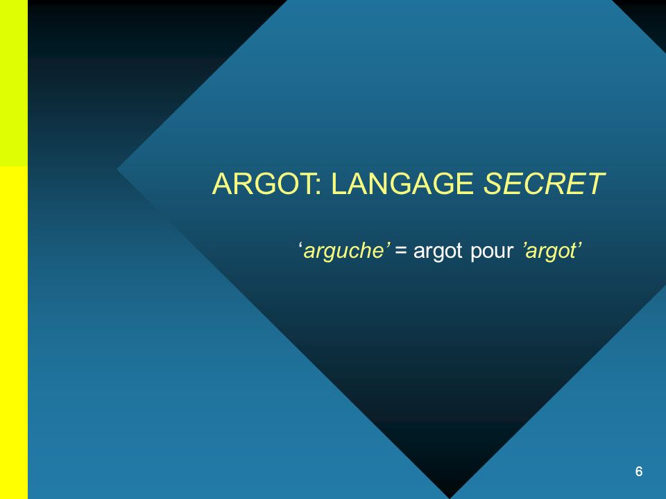 ARGOT: LANGAGE SECRET ‘arguche’ = argot pour ’argot’
