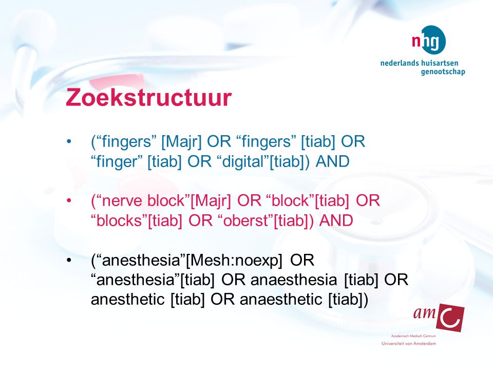 Zoekstructuur ( fingers [Majr] OR fingers [tiab] OR finger [tiab] OR digital [tiab]) AND.