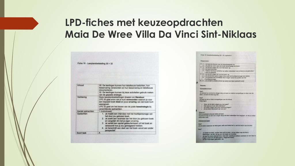LPD-fiches met keuzeopdrachten Maia De Wree Villa Da Vinci Sint-Niklaas