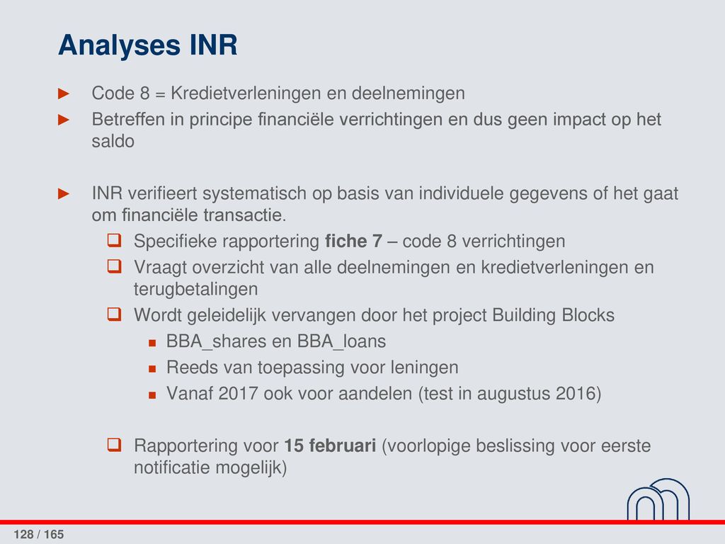 Analyses INR Code 8 = Kredietverleningen en deelnemingen