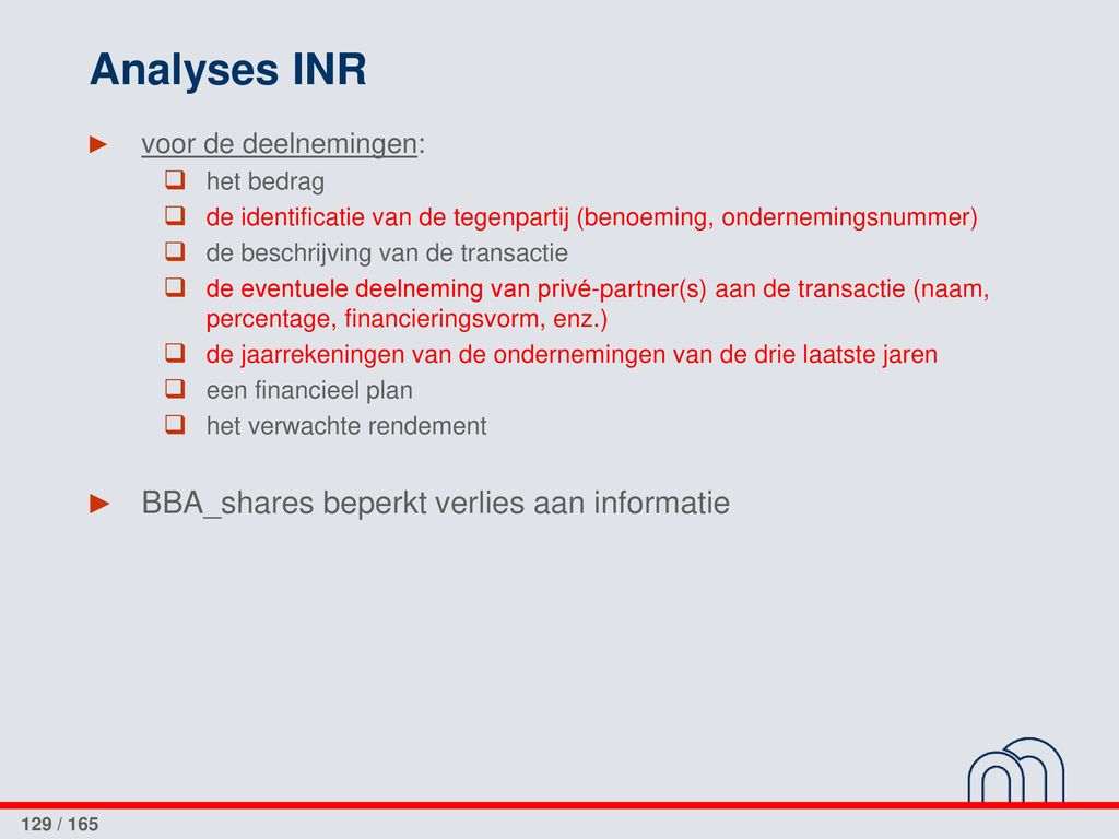 Analyses INR BBA_shares beperkt verlies aan informatie