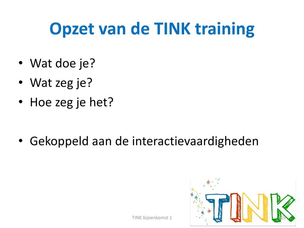 Opzet van de TINK training