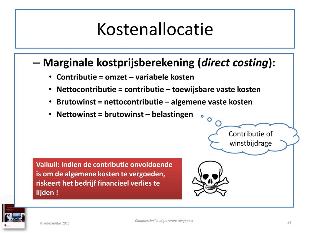 Kostenallocatie Marginale kostprijsberekening (direct costing):