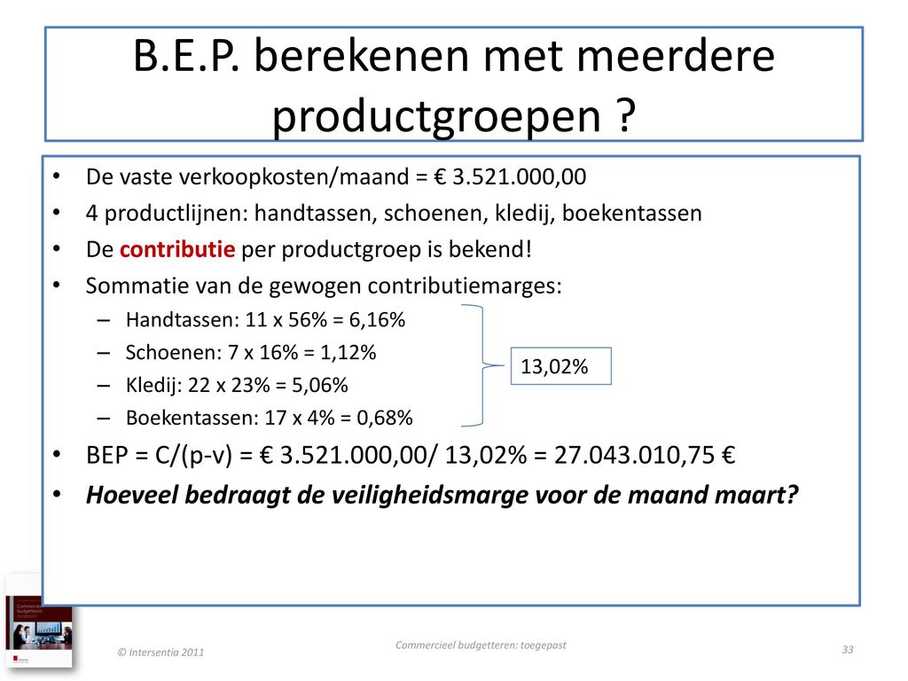 B.E.P. berekenen met meerdere productgroepen