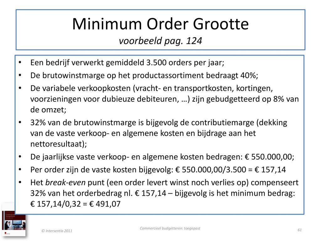 Minimum Order Grootte voorbeeld pag. 124