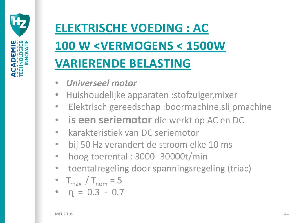Elektrische Voeding : AC 100 W <Vermogens < 1500W varierende belasting
