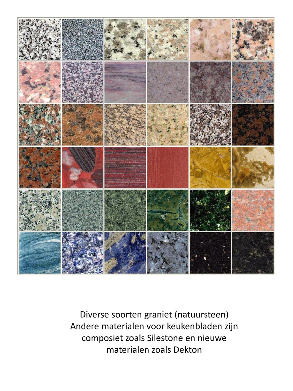 Diverse soorten graniet (natuursteen)