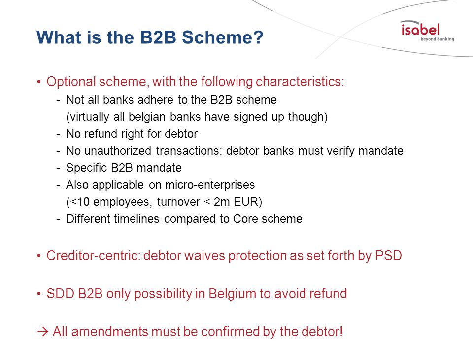 What is the B2B Scheme Optional scheme, with the following characteristics: Not all banks adhere to the B2B scheme.