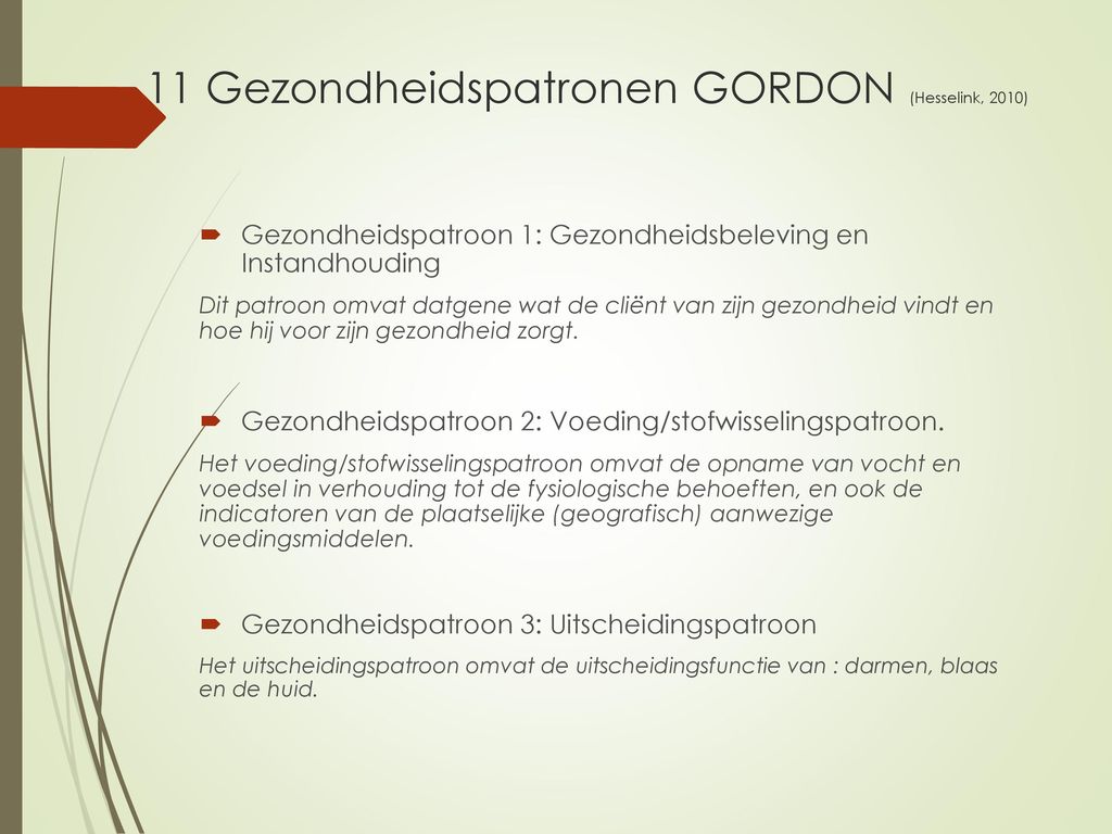 11 Gezondheidspatronen GORDON (Hesselink, 2010)