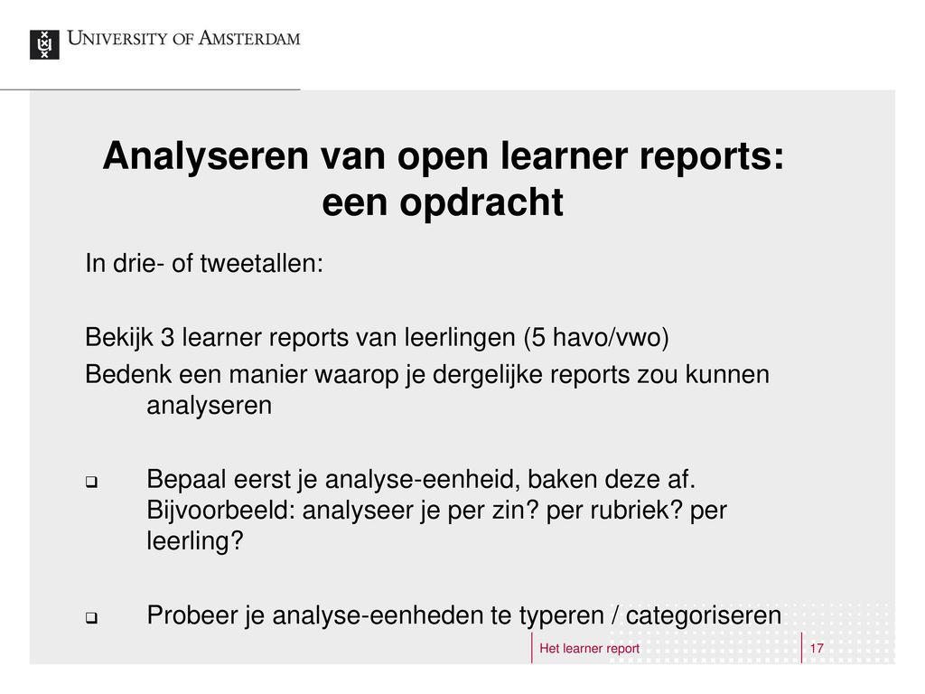 Analyseren van open learner reports: een opdracht