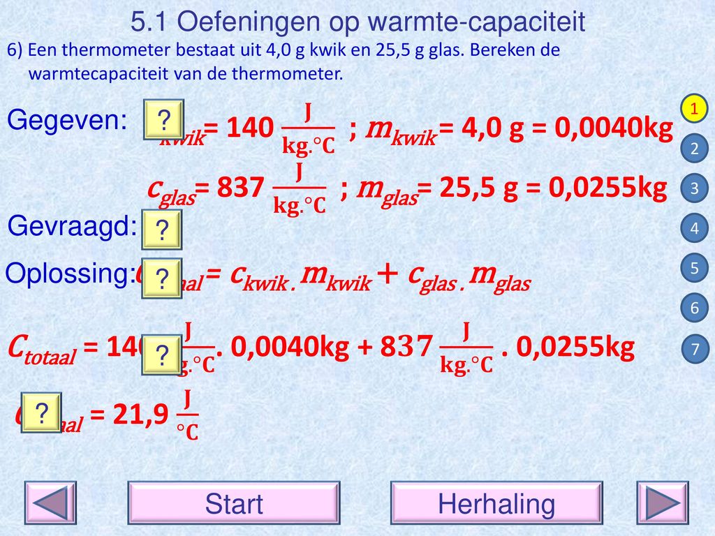 5.1 Oefeningen op warmte-capaciteit