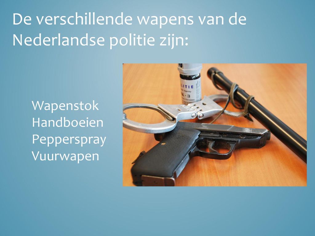 De verschillende wapens van de Nederlandse politie zijn: