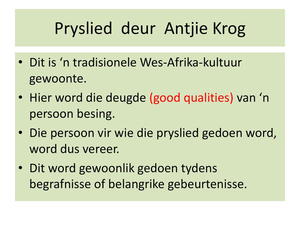 Pryslied deur Antjie Krog