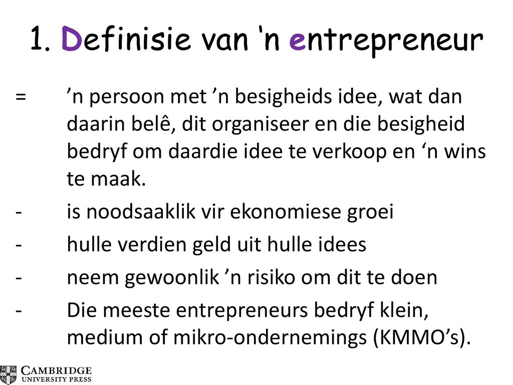 1. Definisie van ‘n entrepreneur
