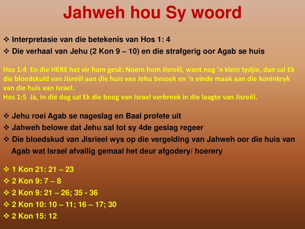 Jahweh hou Sy woord Interpretasie van die betekenis van Hos 1: 4