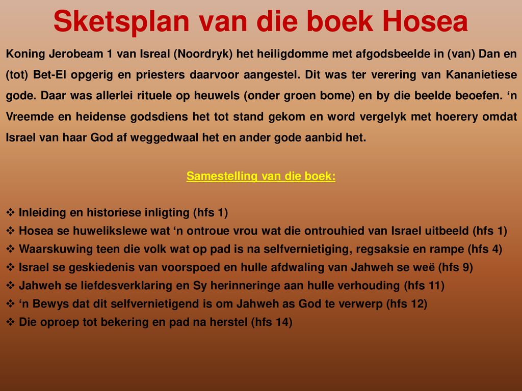 Sketsplan van die boek Hosea Samestelling van die boek: