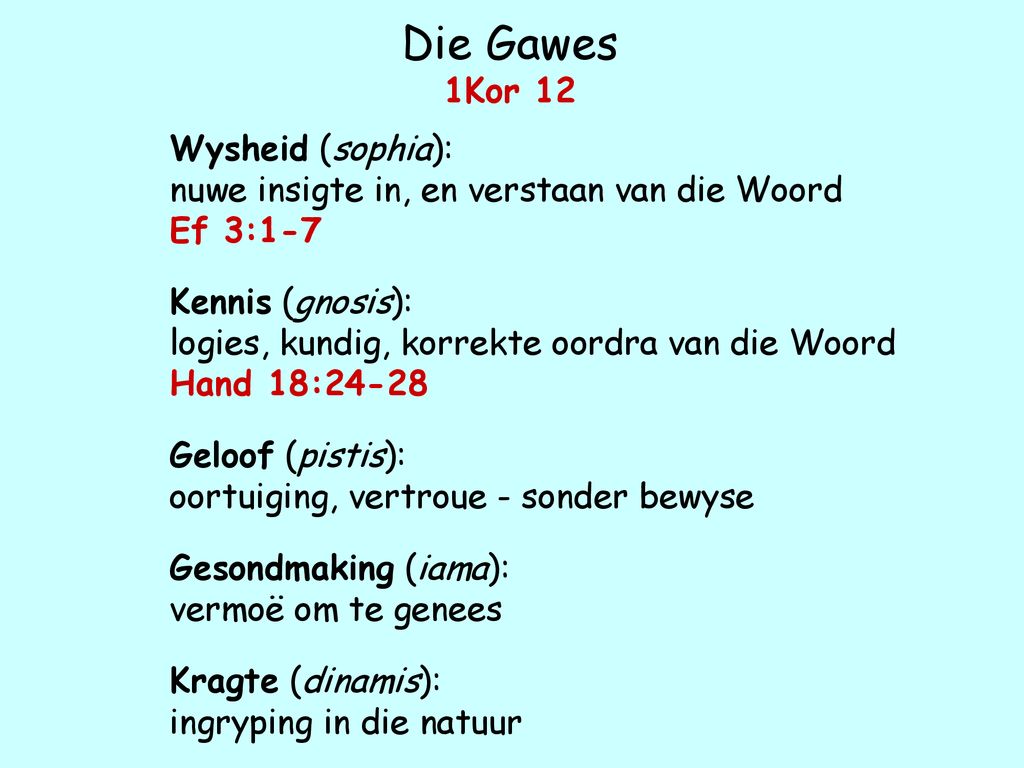 Die Gawes 1Kor 12 Wysheid (sophia):