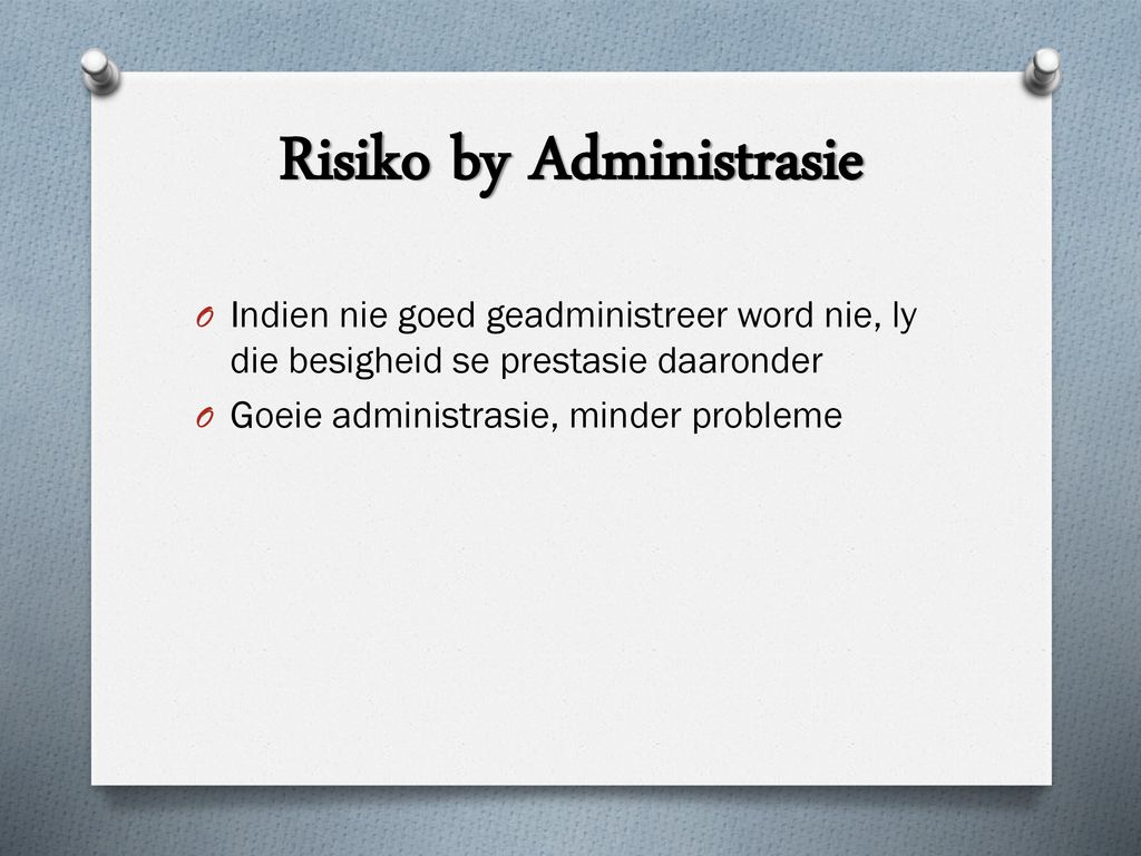 Risiko by Administrasie
