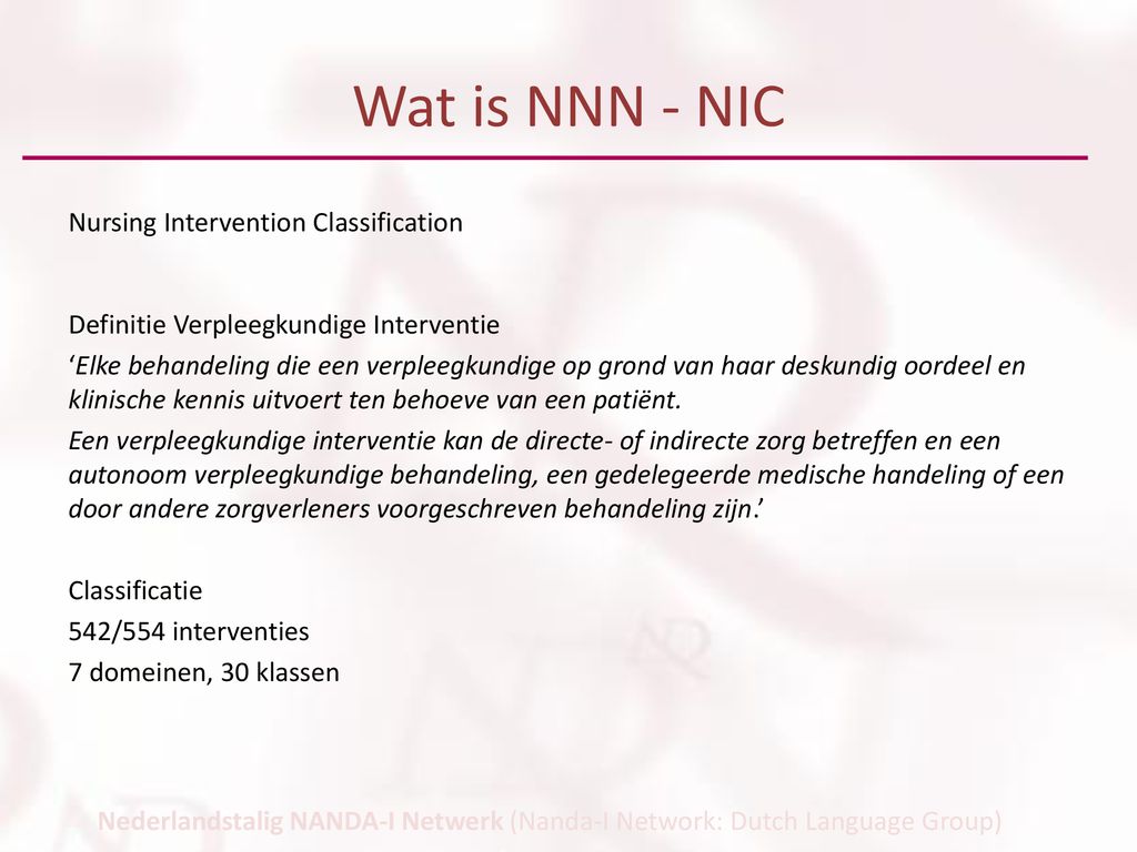 Wat is NNN - NIC Nursing Intervention Classification