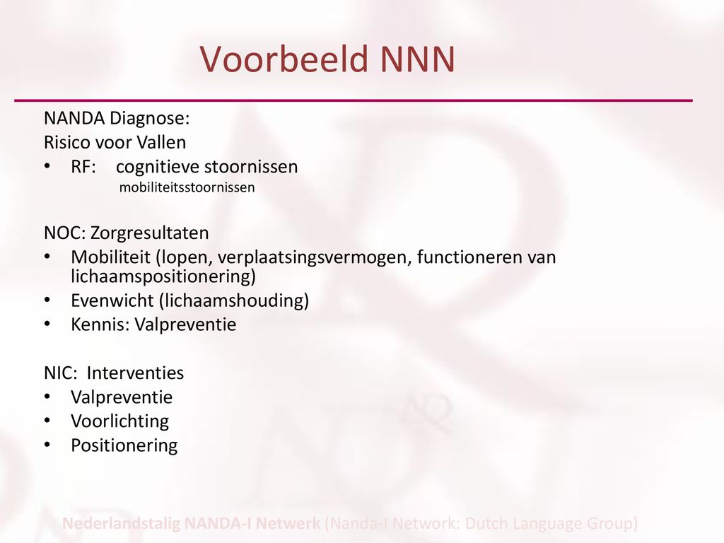 Voorbeeld NNN NANDA Diagnose: Risico voor Vallen