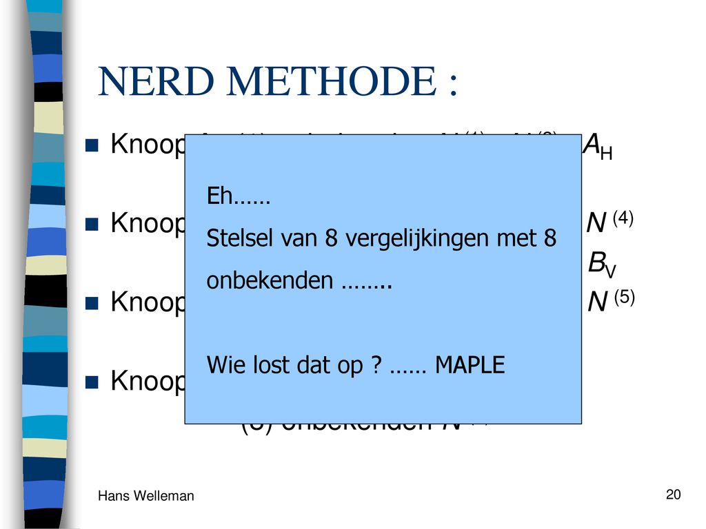 NERD METHODE : Knoop A : (1) onbekenden N (1) , N (2) , AH
