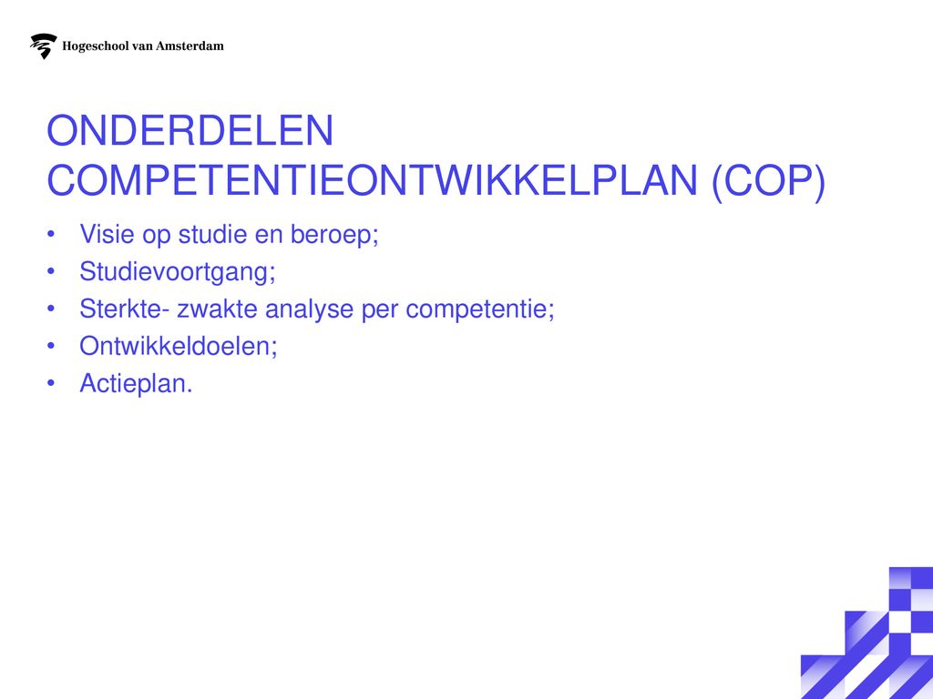 Onderdelen Competentieontwikkelplan (COP)