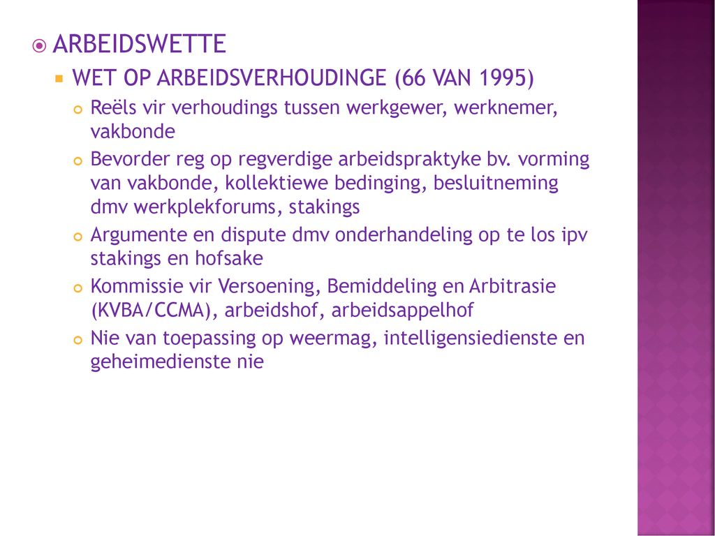 ARBEIDSWETTE WET OP ARBEIDSVERHOUDINGE (66 VAN 1995)