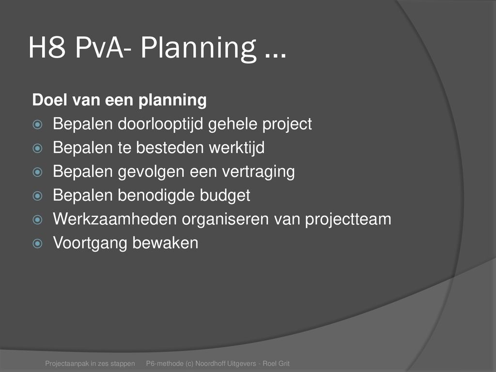 H8 PvA- Planning … Doel van een planning