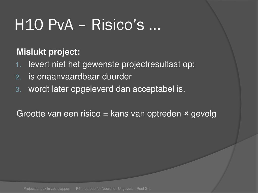 H10 PvA – Risico’s … Mislukt project:
