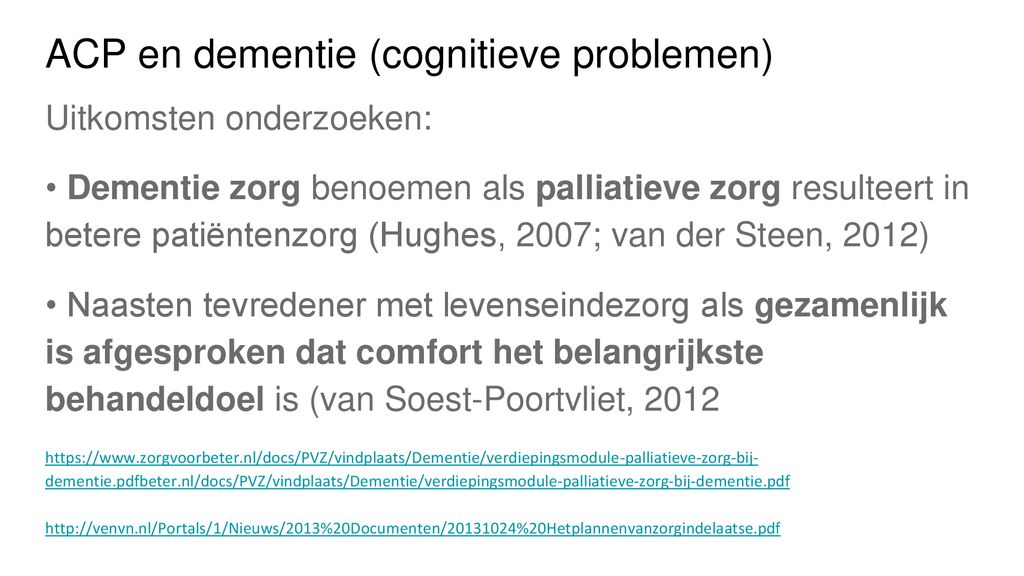 ACP en dementie (cognitieve problemen)