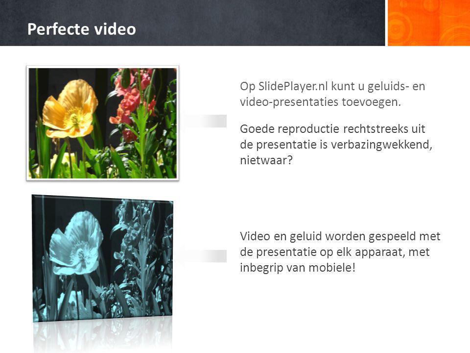 Perfecte video Op SlidePlayer.nl kunt u geluids- en video-presentaties toevoegen.