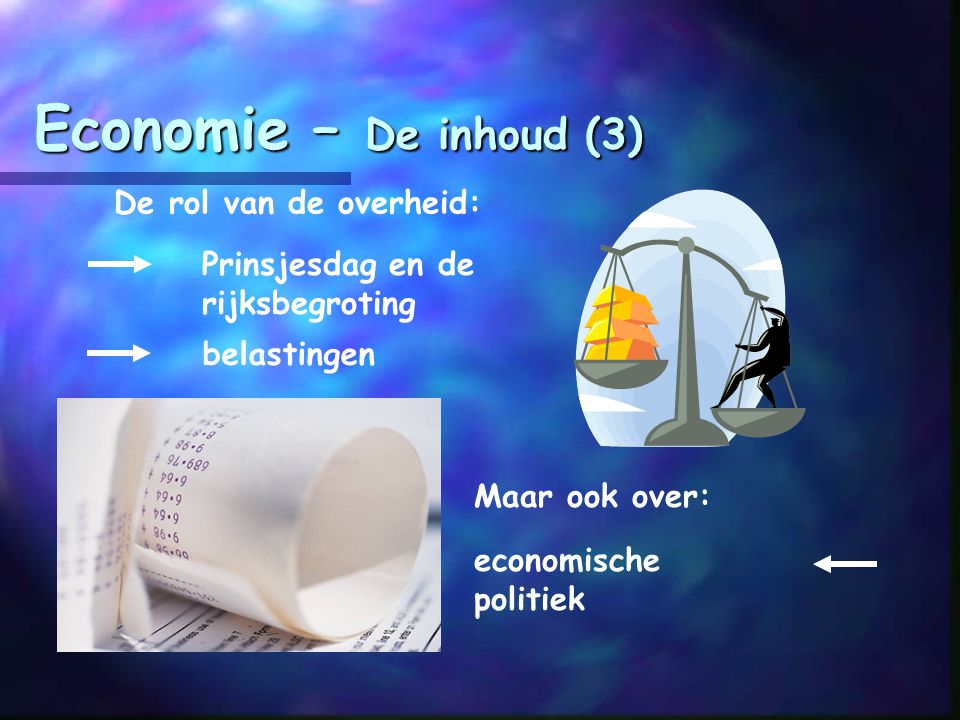 Economie – De inhoud (3) De rol van de overheid: