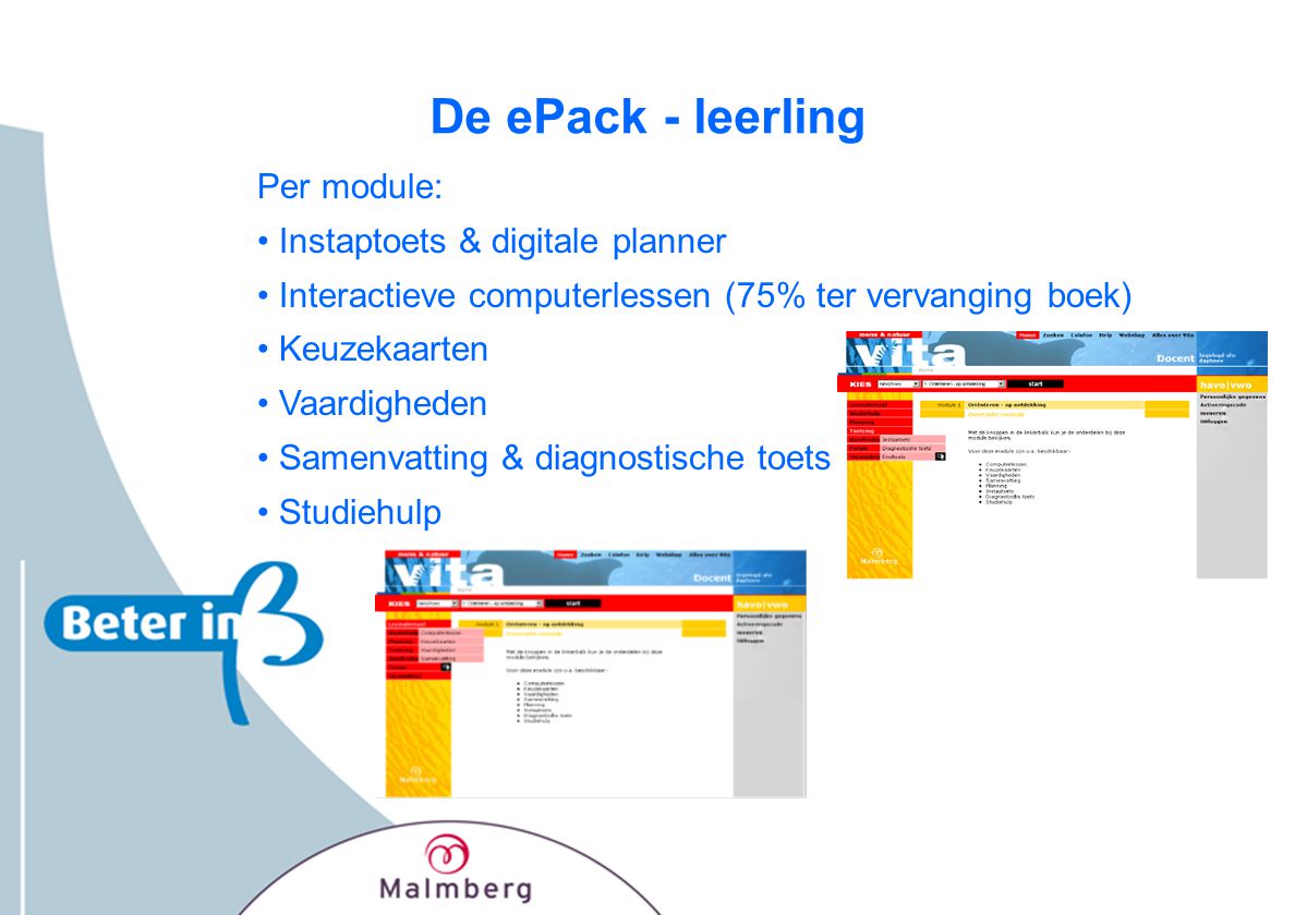 De ePack - leerling Per module: Instaptoets & digitale planner